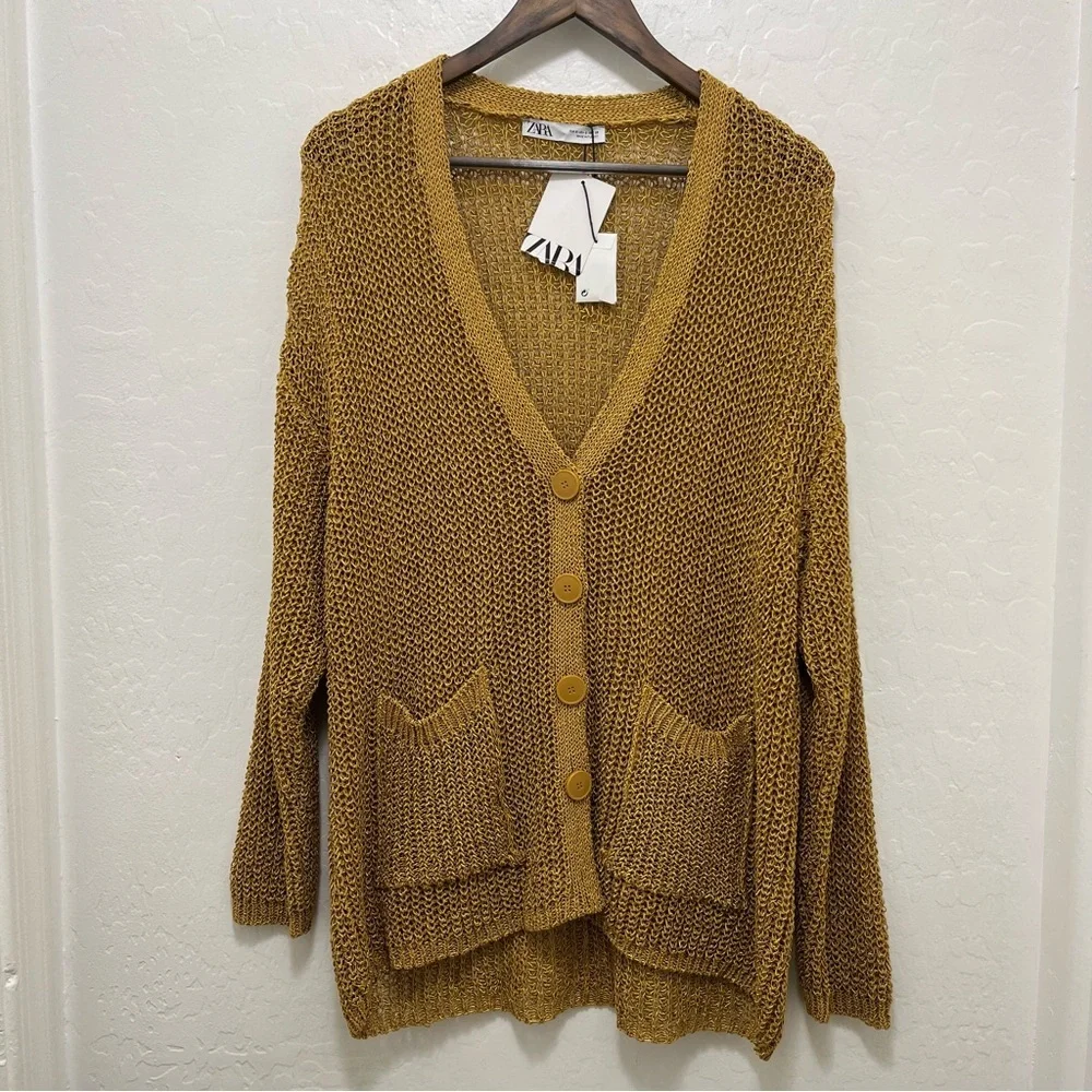 ZARA Open Knit Cardigan Sz S Oversized Relaxed